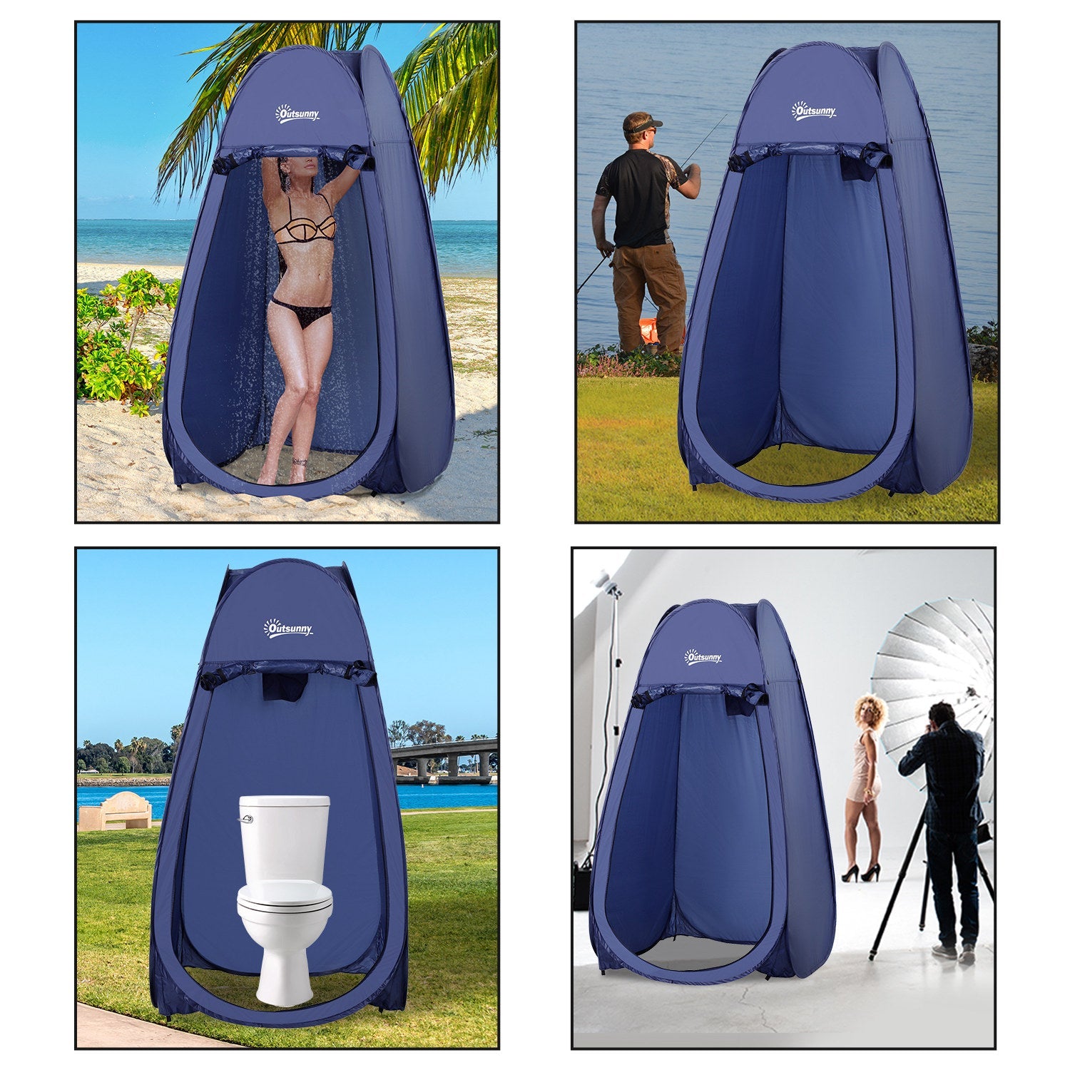 Outsunny Portable Pop Up Shower Tent Dressing Changing Room Privacy Shelter for Outdoor Camping Beach Toilet Blue 