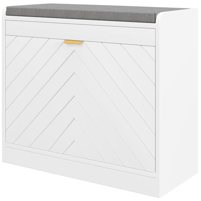 HOMCOM Shoe Storage with Seat, Upholstered Hallway Bench, Shoe Bench with Flip Drawer and Vent for 5 Pairs of Shoes 