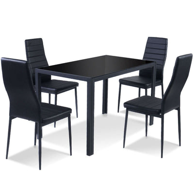 5 Piece Black Glass Tabletop Dining Set With Soft Leather Chairs - Free Shipping 
