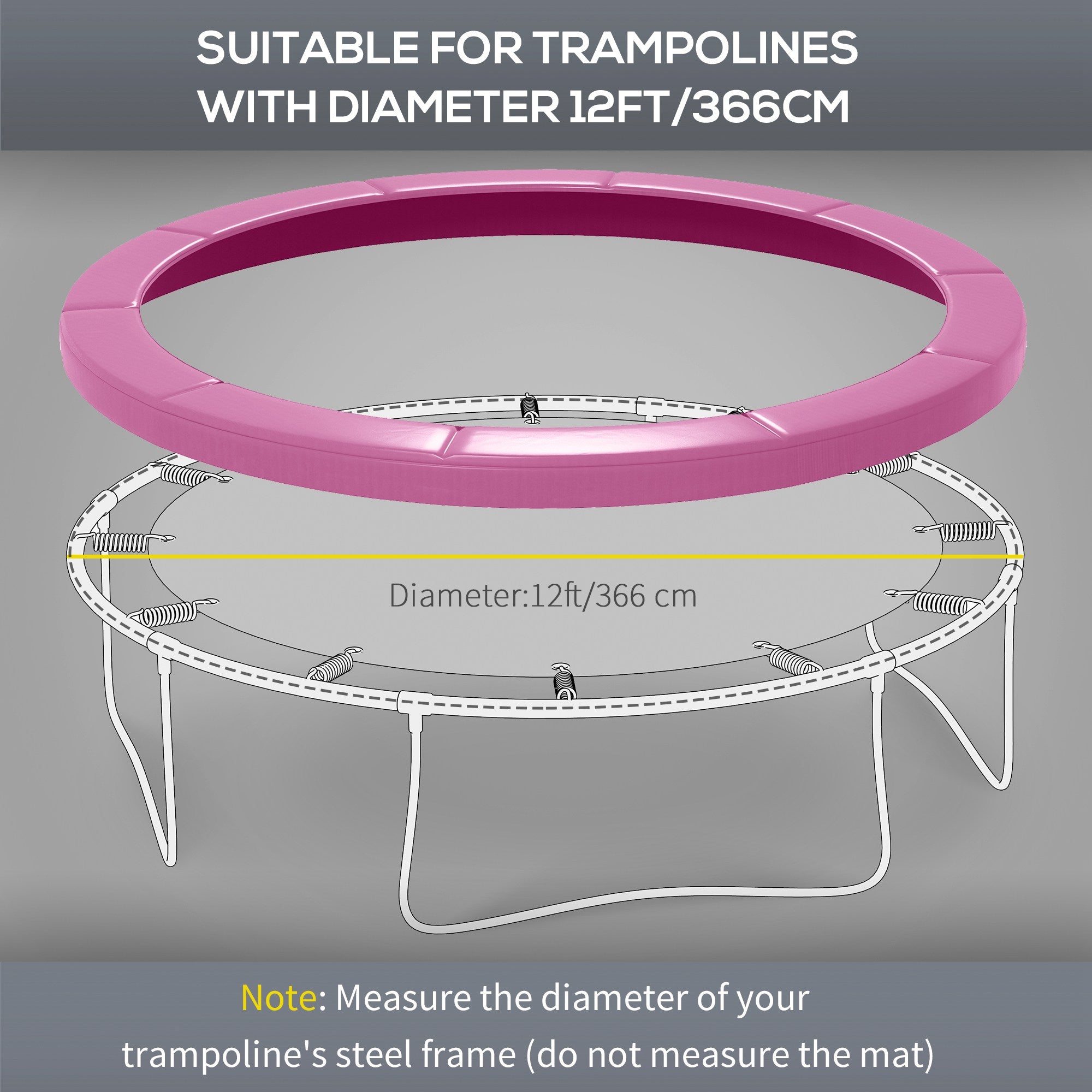 Soozier Trampoline Safety Upgrade: 12FT Edge Protection Spring Cover Pad, Waterproof Tear-Resistant, No Pole Holes, Pink 