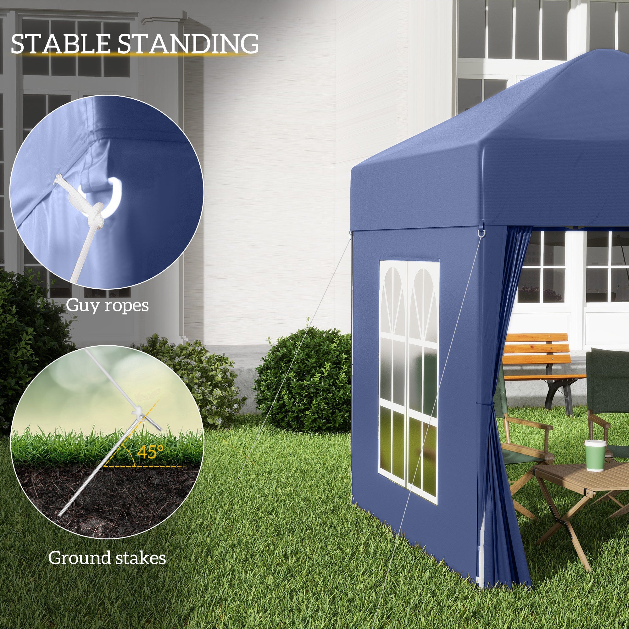 Outsunny 6.6x6.6ft Blue Pop Up Party Tent - Outdoor Folding Gazebo Canopy with Side Walls 