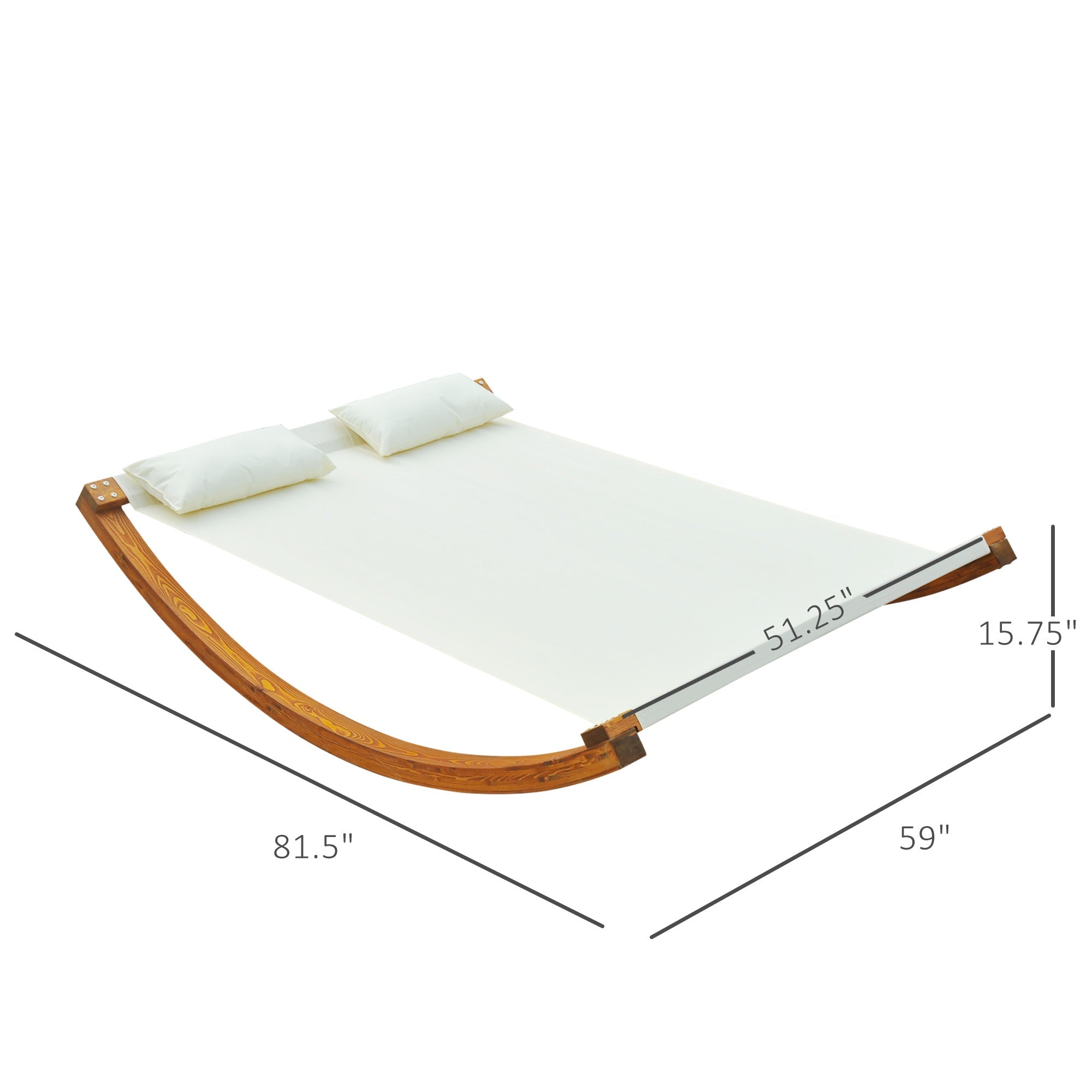 Outsunny Rocking Double Sun Lounger with Curved Wooden Stand for Patio & Yard - White Teak 
