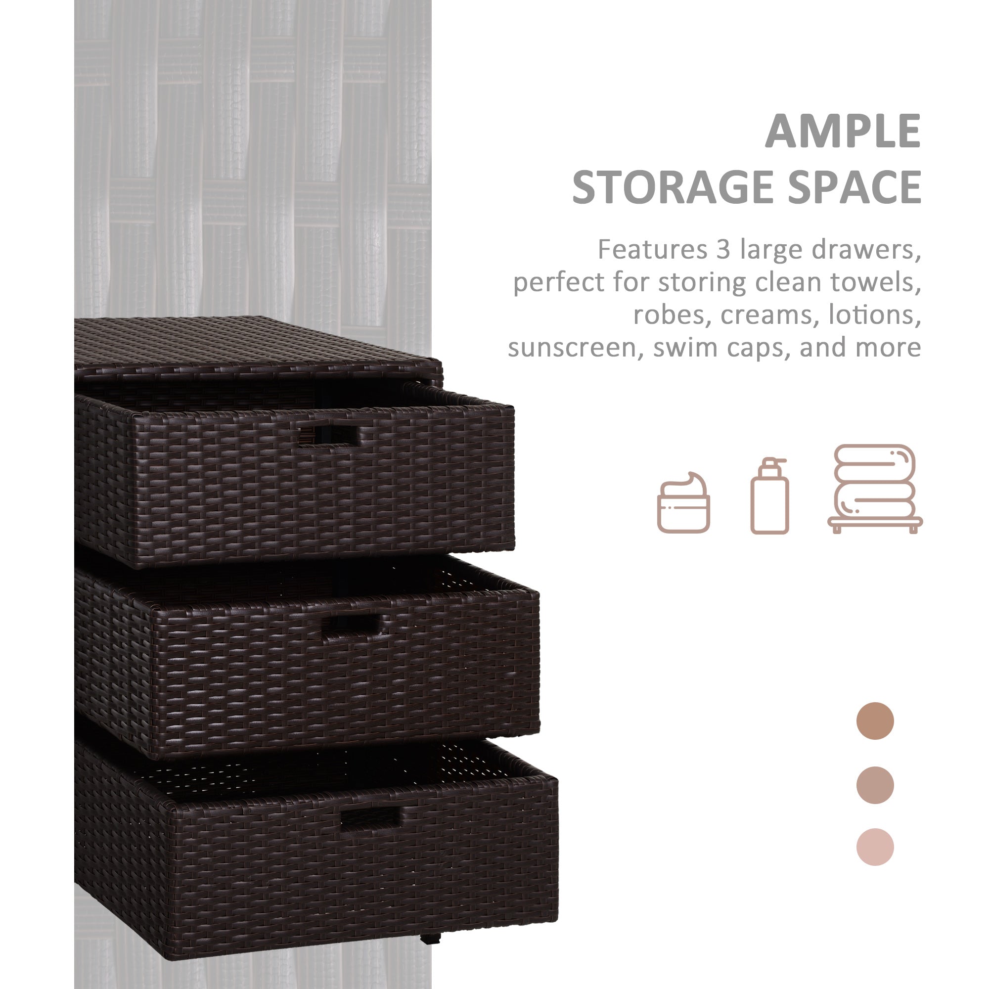 Outsunny Rattan Wicker Patio Organizer 32 Poolside Storage Cabinet with 3 Drawers Bathroom Garden Outdoor 