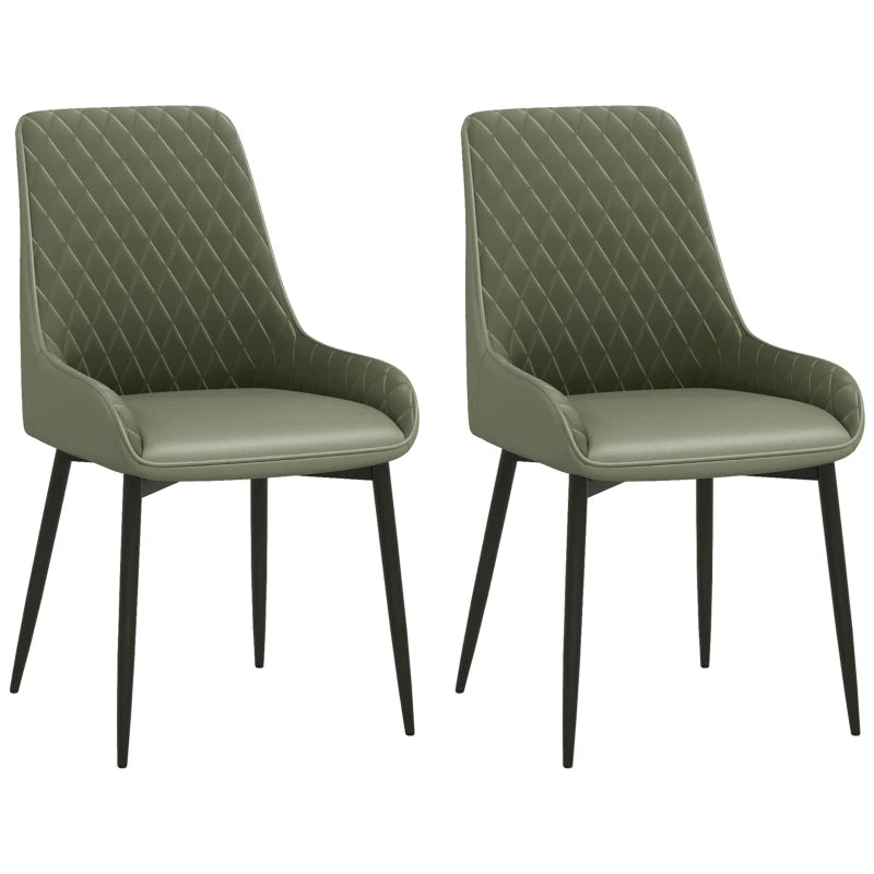 Upholstered Kitchen Chairs, Modern Dining Chairs Set of 2 with Diamond Tufting and Steel Legs for Dining Room, Green