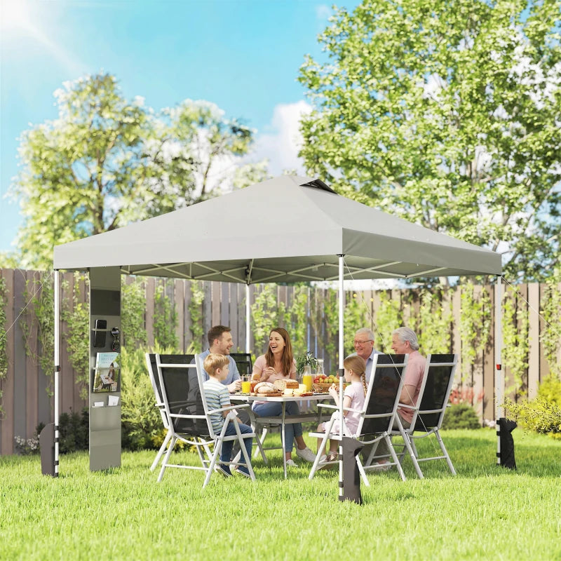9.6 x 9.6 ft Pop Up Canopy Tent with Pockets, UPF 50+ 1-Button Push Outdoor Instant Canopy with Sandbags, Wheeled Bag