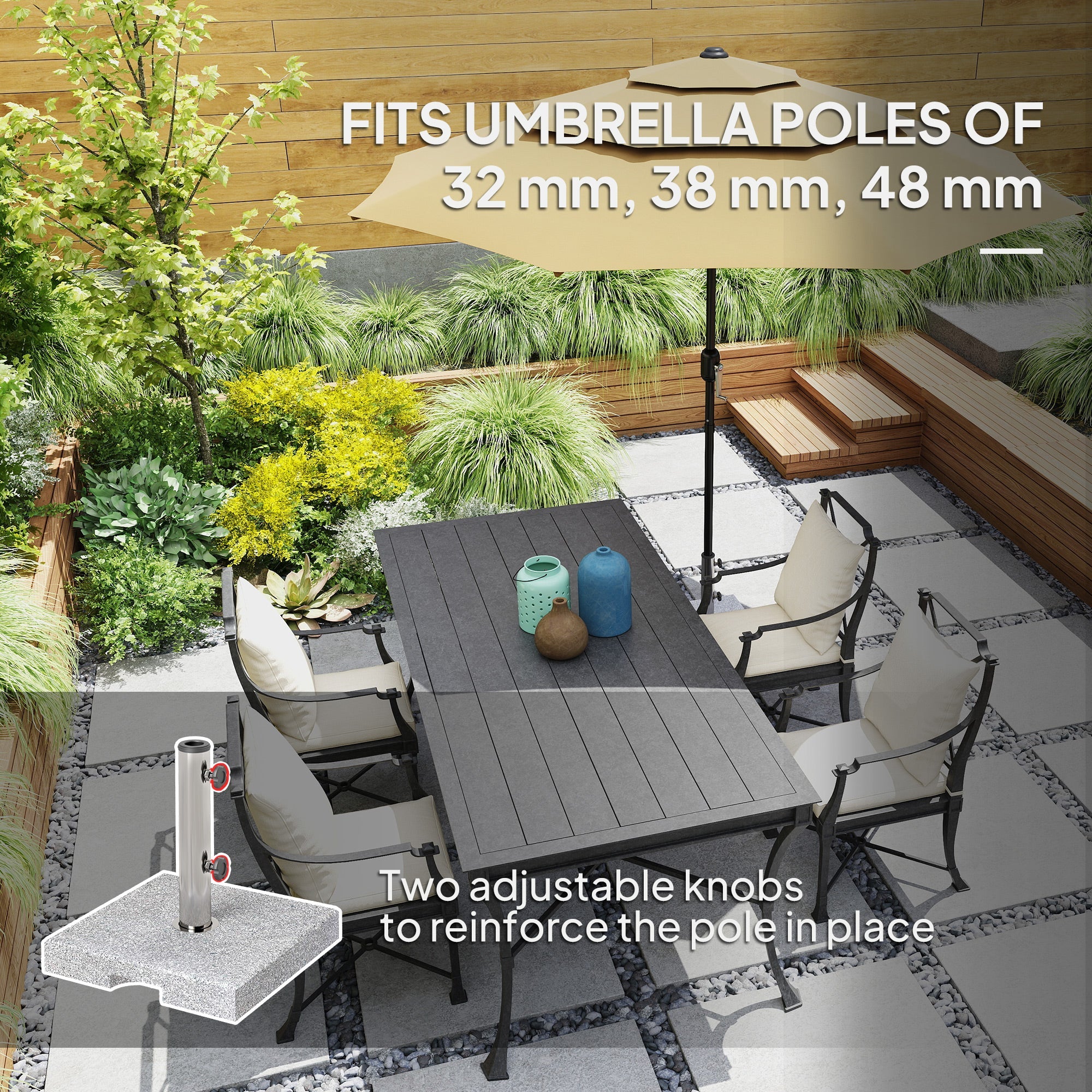 Outsunny Square Patio Umbrella Base, Outdoor Umbrella Stand with Handles 2 Adjustable Knobs, Heavy Duty Patio Umbrella Stand for Garden Deck Poolside, Grey 