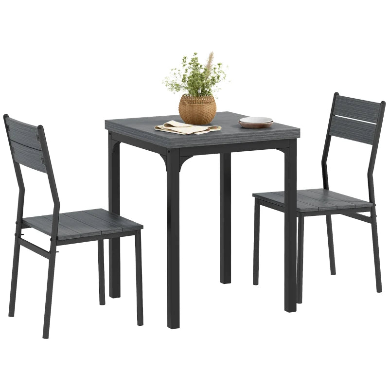 Dining Table Set for 2, 3 Piece Kitchen Table and Chairs with Metal Legs for Small Spaces, Grey Wood Effect