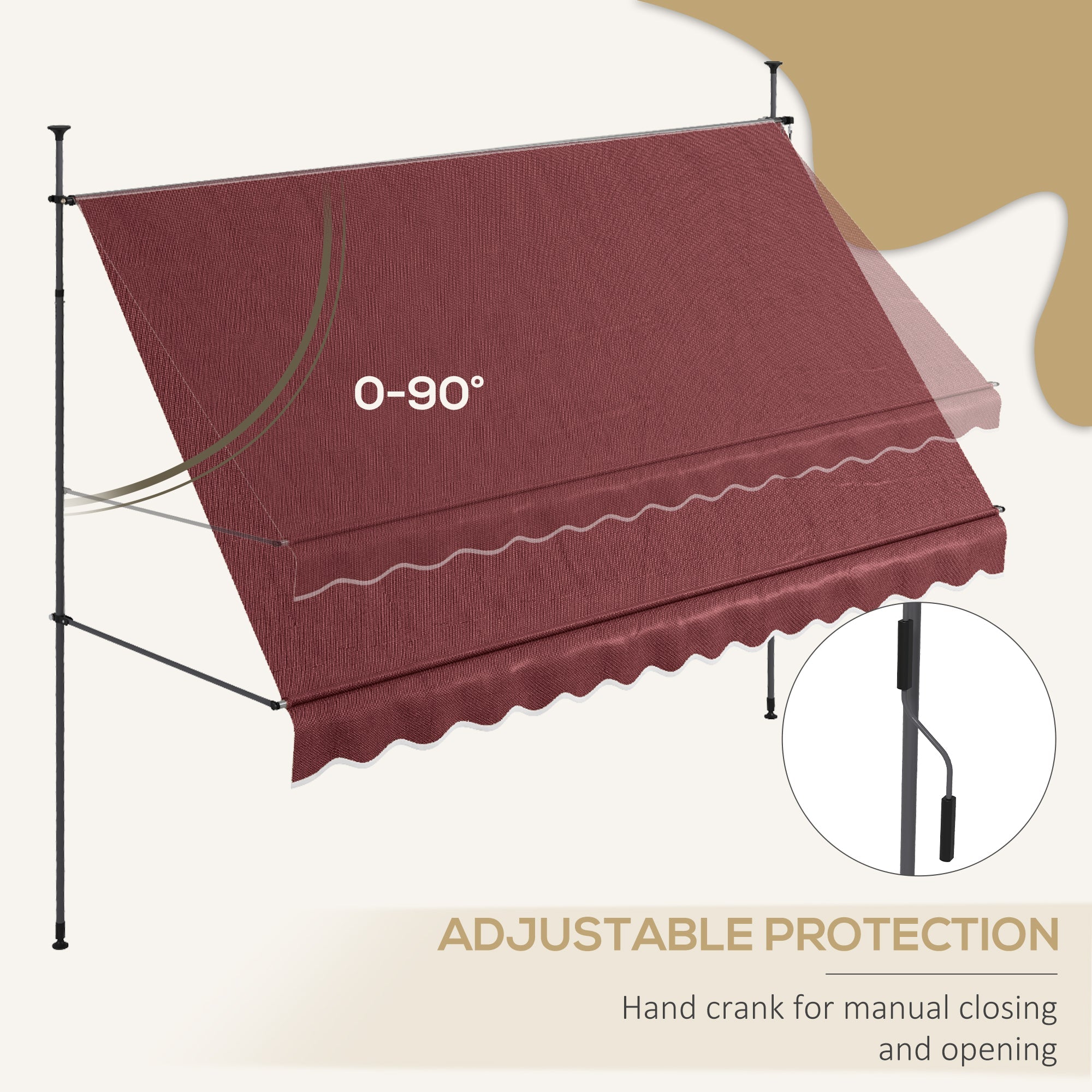 Outsunny Manual Pullback Suncover: 137.8"x47.2" 0-90° Adjustable UV Resistant Freestanding Shade for Patio, Blue 