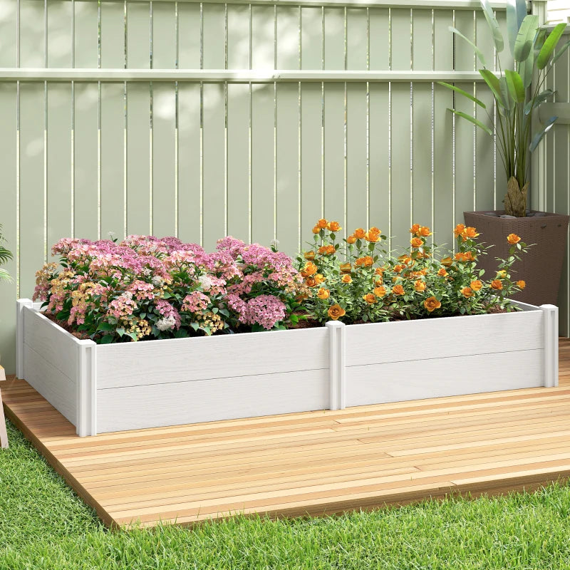 Vinyl Raised Garden Bed Kit, 6.5 x 3 x 1ft Elevated Garden Box with Divider and Open Bottom, White