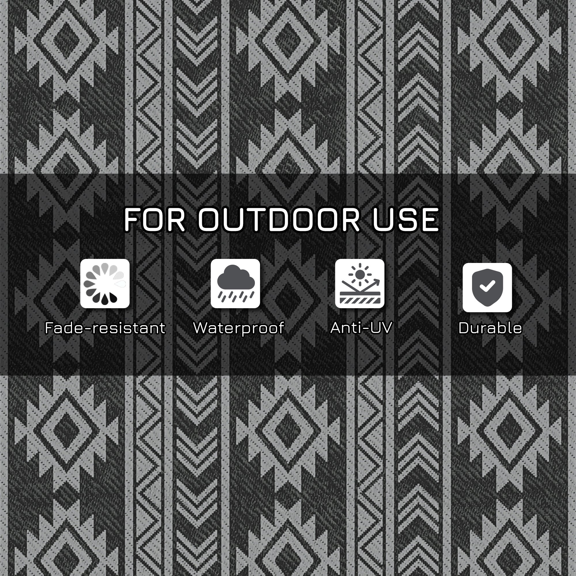 Outsunny Reversible Outdoor RV Rug, Patio Floor Mat, 6' x 9' Plastic Straw Rug for Backyard, Deck, Beach, Camping, Black & Grey 