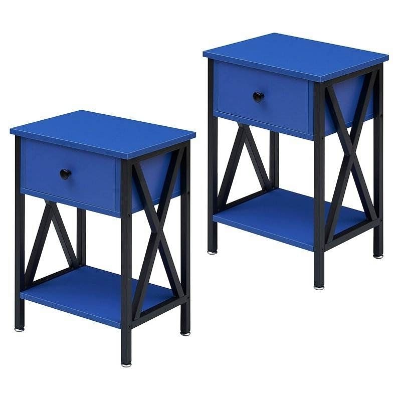 Set of 2 - 1 Drawer Nightstand in Dark Blue and Black - Free Shipping 