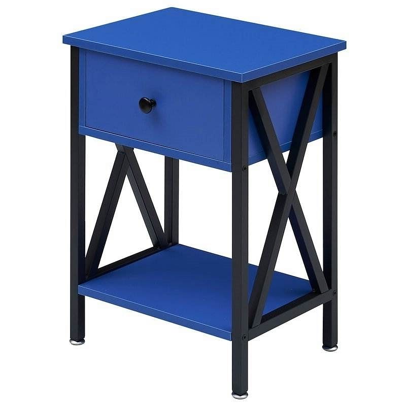 Set of 2 - 1 Drawer Nightstand in Dark Blue and Black - Free Shipping