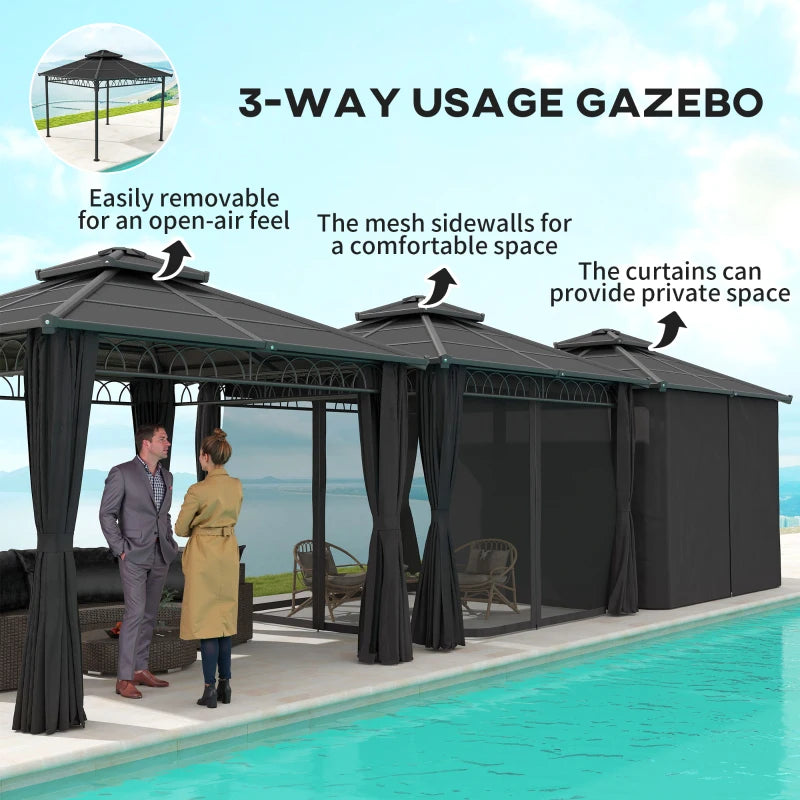9' x 10' Outdoor Hardtop Gazebo Canopy w/ Double PC Roof, Steel Frame, Nettings, Curtains for Garden Lawn Deck, Black