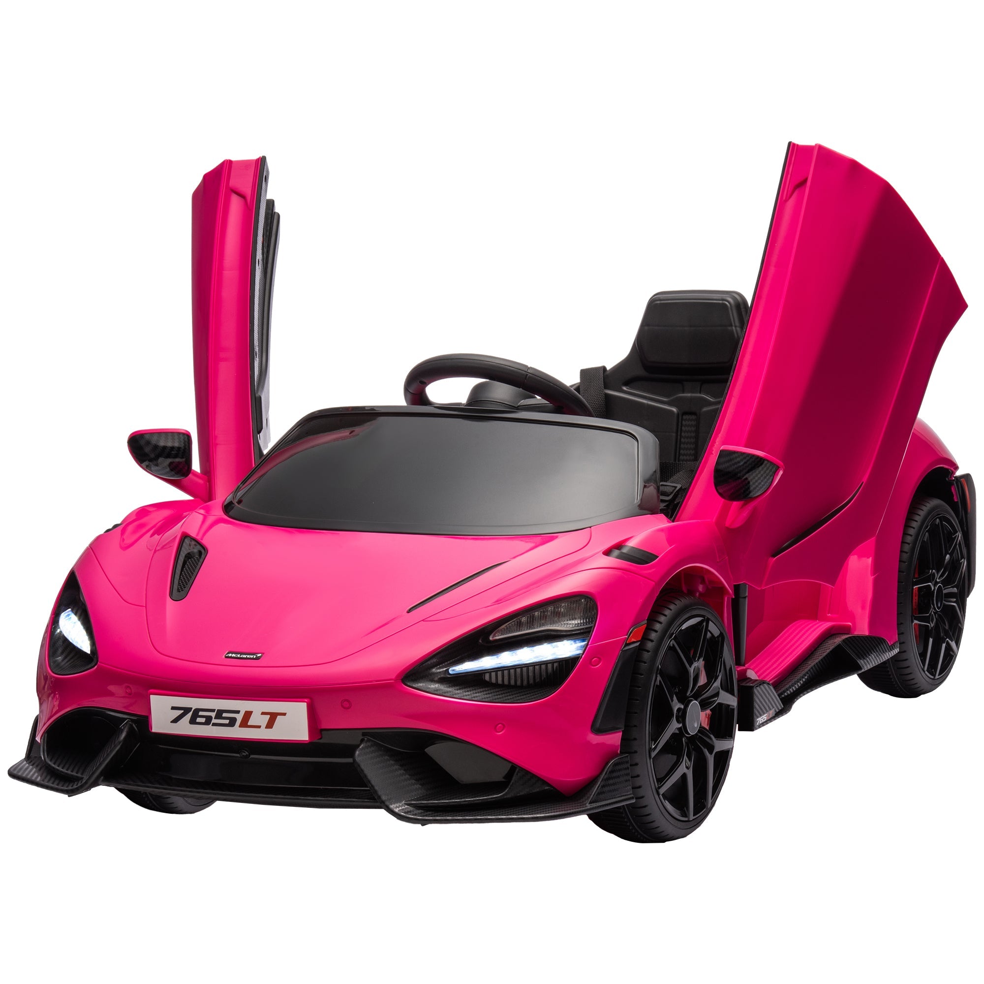 Qaba McLaren 765LT Licensed 12V Kids Electric Car w/ Scissor Doors, Training Wheels, Remote, Slow Start, Music Horn Pink 