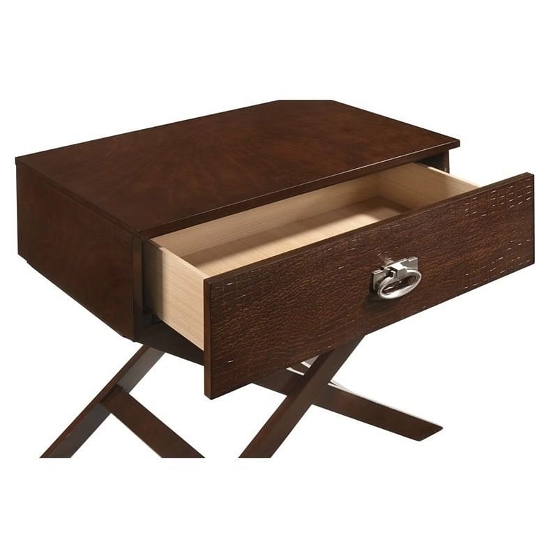 Cappuccino Brown Wood 1-Drawer End Table Nightstand with X Legs - Free Shipping 