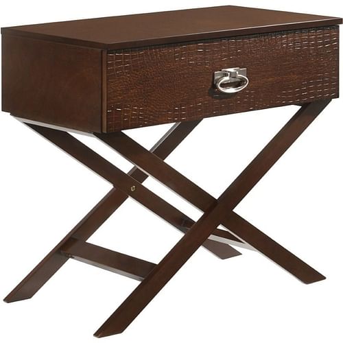 Cappuccino Brown Wood 1-Drawer End Table Nightstand with X Legs - Free Shipping 