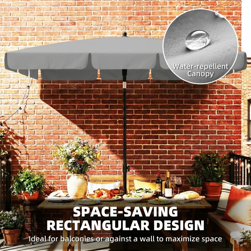 6' x 4' Patio Umbrella with Tilt, Rectangular Outdoor Umbrella for Garden, Grey