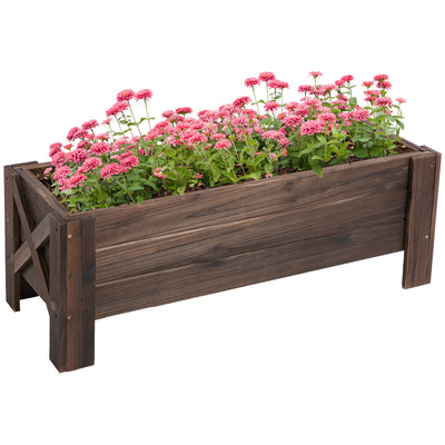 Outsunny 3.3 x 1.2 x 1.2 ft  Wooden Planter Box Garden Raised Bed Planter Grow Containers, Carbonized 