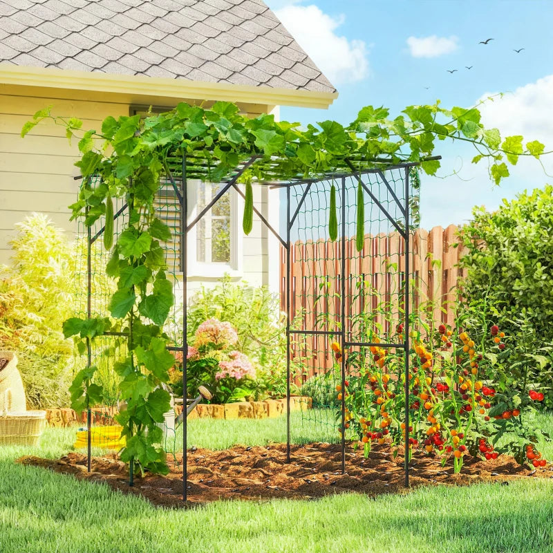 Garden Arch Trellis, 6.4FT Tall Metal Plant Support Trellis Archway with Climbing Net for Climbing Plants