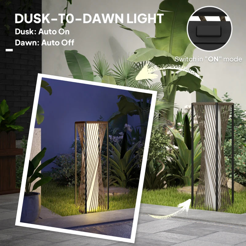 Rattan Solar Floor Lamp, Decorative Outdoor Lamp with Auto On/Off LED Lights, IP44 for Patio, Porch, Pathway, Brown