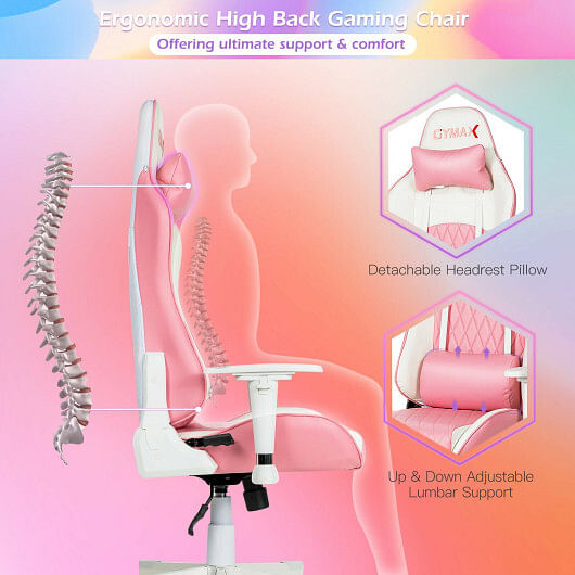 Ergonomic High Back Computer Desk Chair with Headrest and Lumbar Support-Pink - Free Shipping 