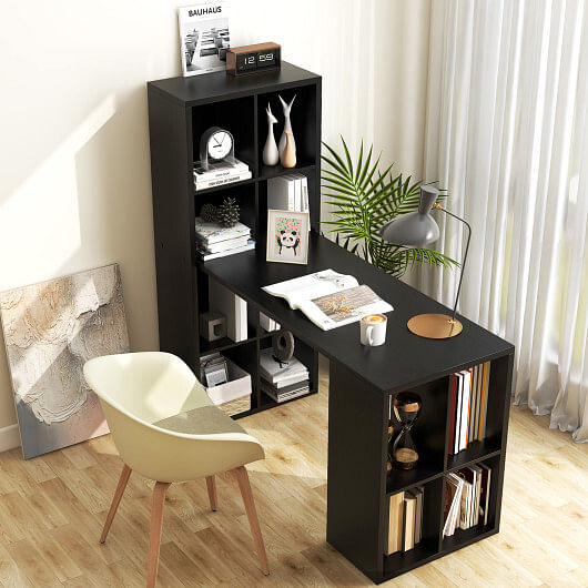 Modern Computer Desk with 12 Cubes Bookshelf-Black - Free Shipping 