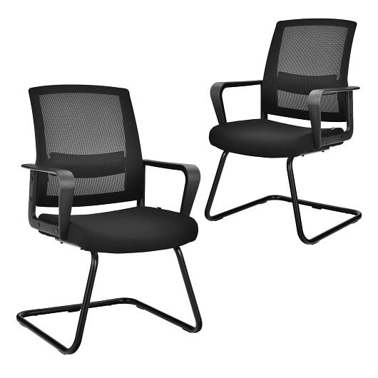 Set of 2 Conference Chairs with Lumbar Support-Black - Free Shipping 