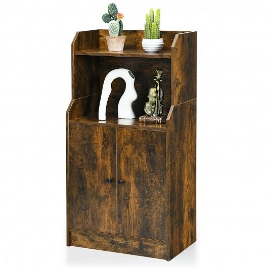 Storage Cabinet Bookcase with Doors and Display Shelf-Rustic Brown - Free Shipping 