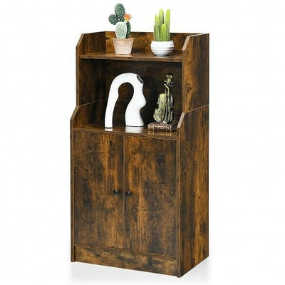 Storage Cabinet Bookcase with Doors and Display Shelf-Rustic Brown - Free Shipping 