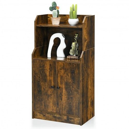 Storage Cabinet Bookcase with Doors and Display Shelf-Rustic Brown - Free Shipping