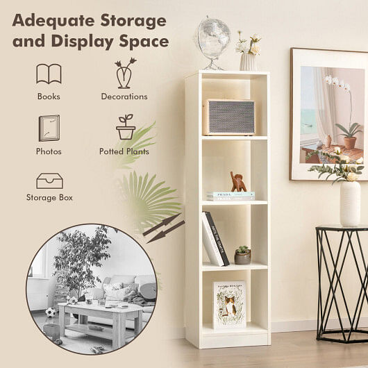5 Tiers 4-Cube Narrow Bookshelf with 4 Anti-Tipping Kits-White - Free Shipping 