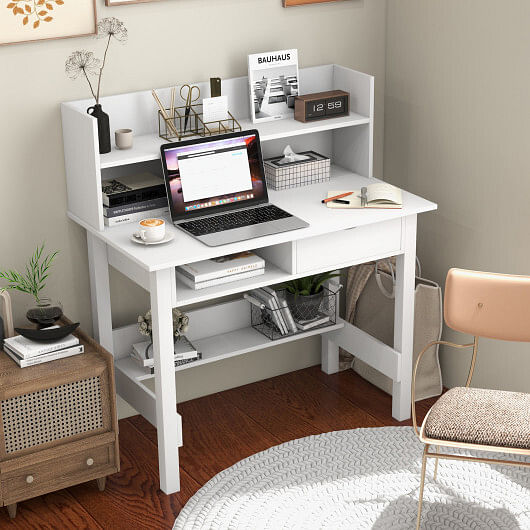 Home Office Computer Desk with Storage Shelves and Drawer Ideal for Working and Studying - Free Shipping 