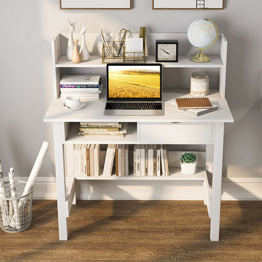Home Office Computer Desk with Storage Shelves and Drawer Ideal for Working and Studying - Free Shipping 