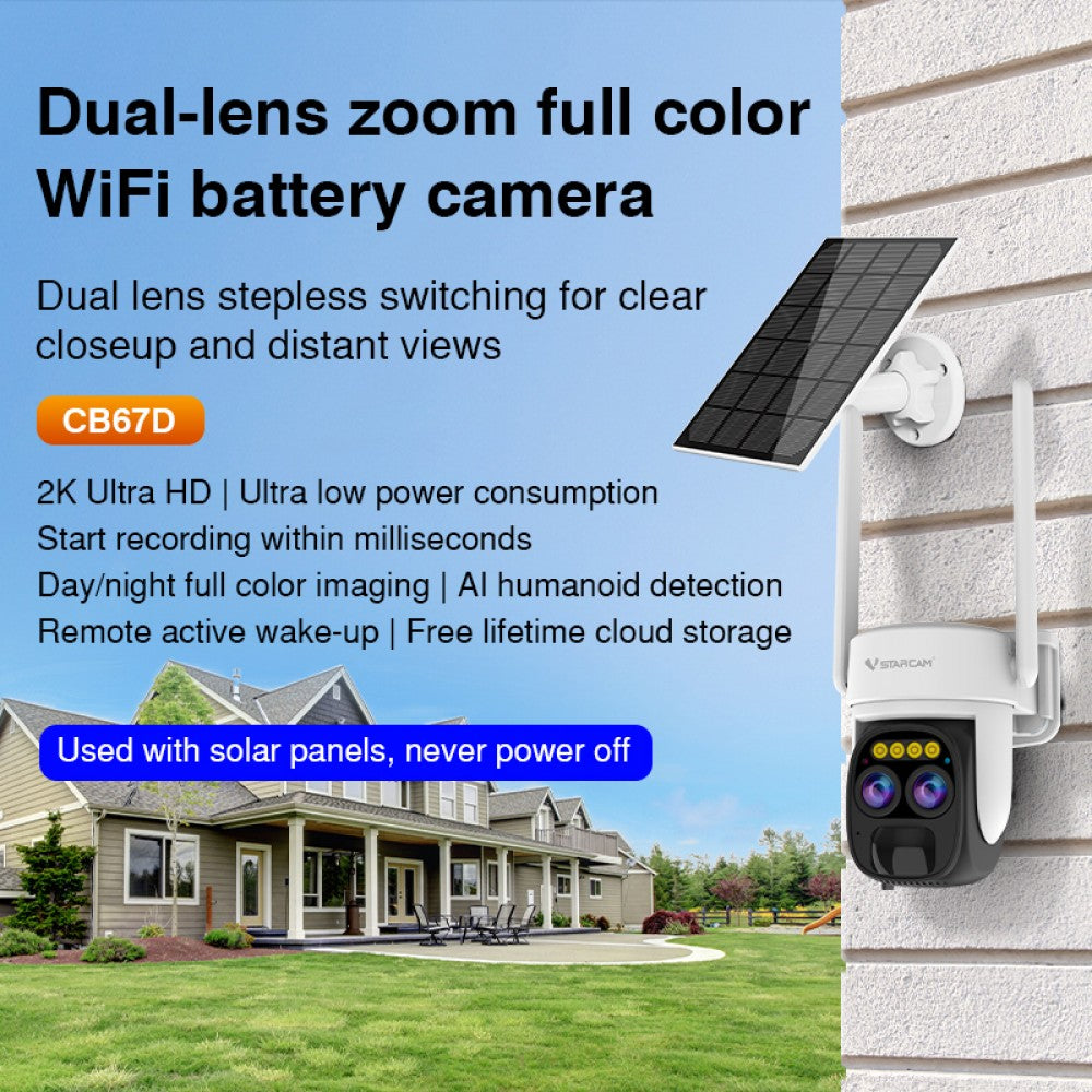 Caméra intelligente IP HD 1080P 3MB motorisée VStarcam CB67D avec panneau solaire