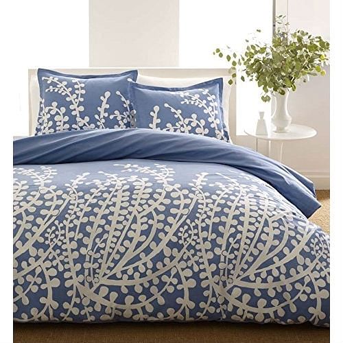 Full / Queen 100-Percent Cotton 3-Piece Comforter Set with Blue White Floral Branch Pattern - Free Shipping 