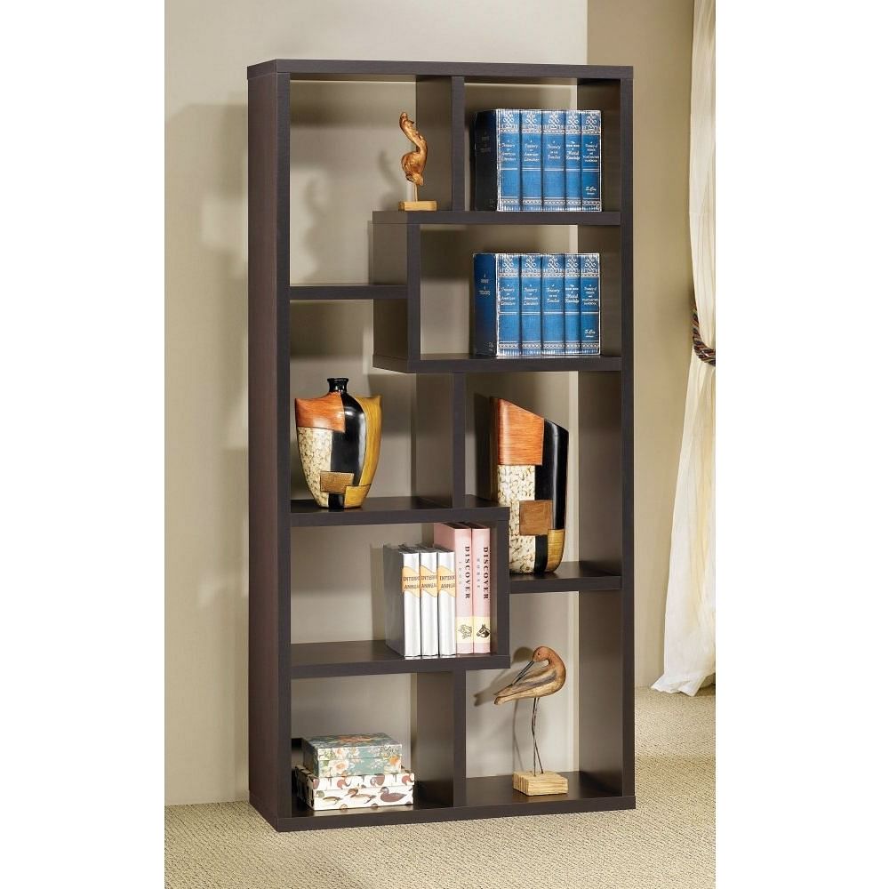 Modern Cube Contemporary Style Bookcase in Cappuccino Finish - Free Shipping