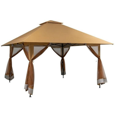 Brown 13 x 13 Ft Pop-Up Gazebo Outdoor Canopy w/ Mesh Mosquito Netting Sidewalls - Free Shipping 