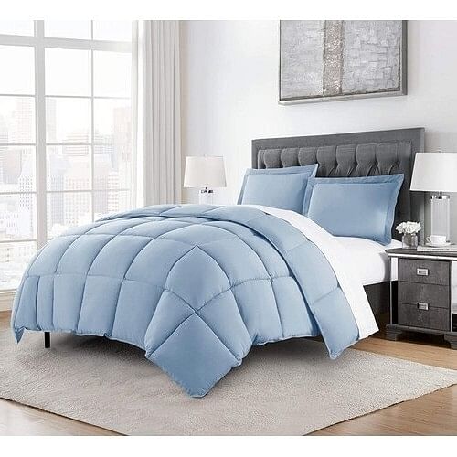 Queen Size Reversible Microfiber Down Alternative Comforter Set in Blue - Free Shipping