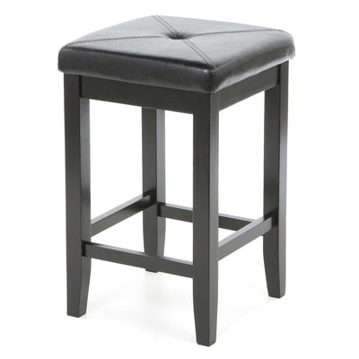 Set of 2 - Black Bar Stools 24-inch High w/ Cushion Faux Leather Seat - Free Shipping 