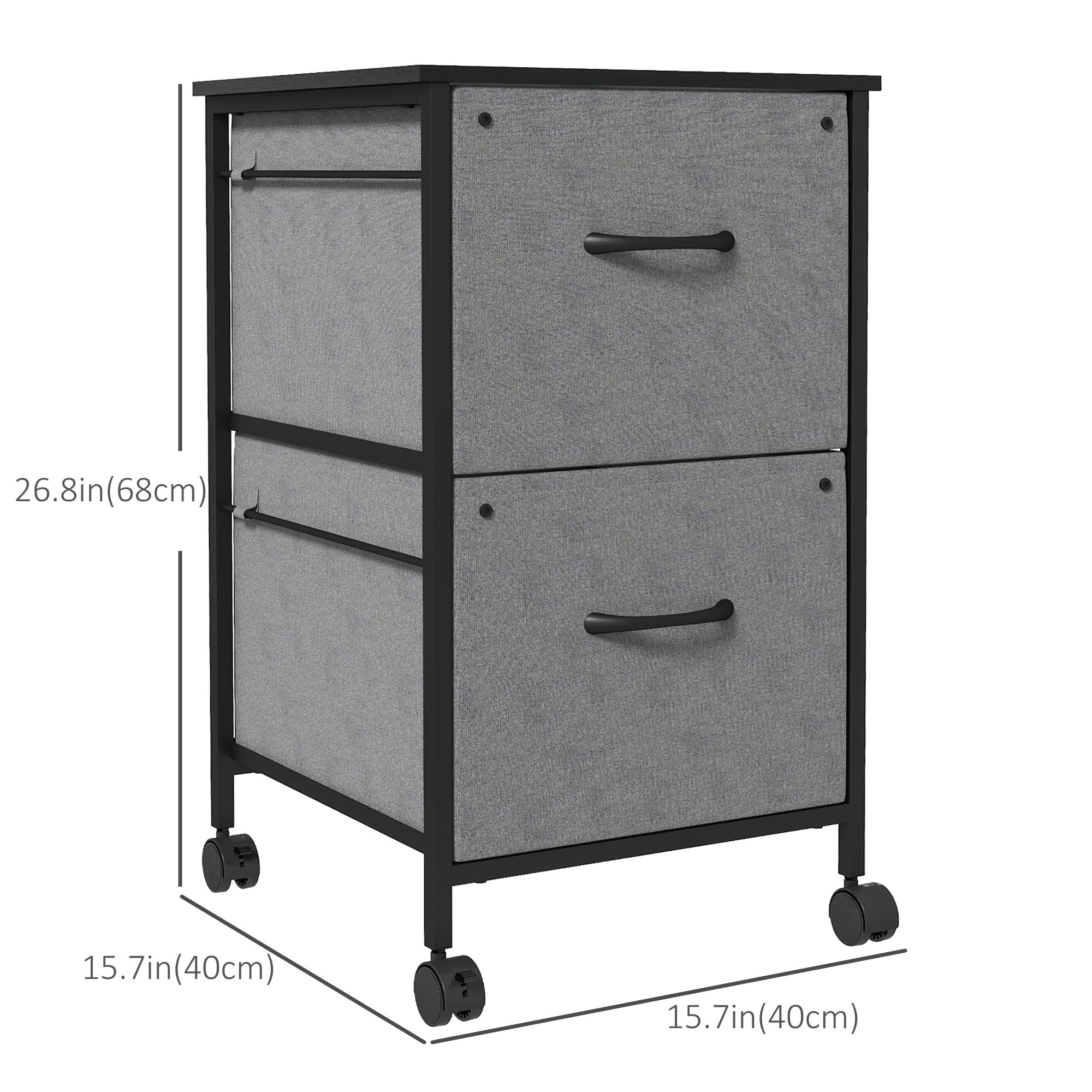 Vinsetto Fabric File Vault: Vertical 2-Drawer Cabinet with Hanging Rails for Stylish Office Document Storage, Dark Grey 