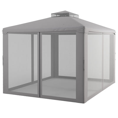 Outsunny 11.65' x 10' Patio Gazebo Outdoor Pavilion 2 Tire Roof Canopy Shelter Garden, Steel Frame w/ Mosquito Netting, Light Grey 