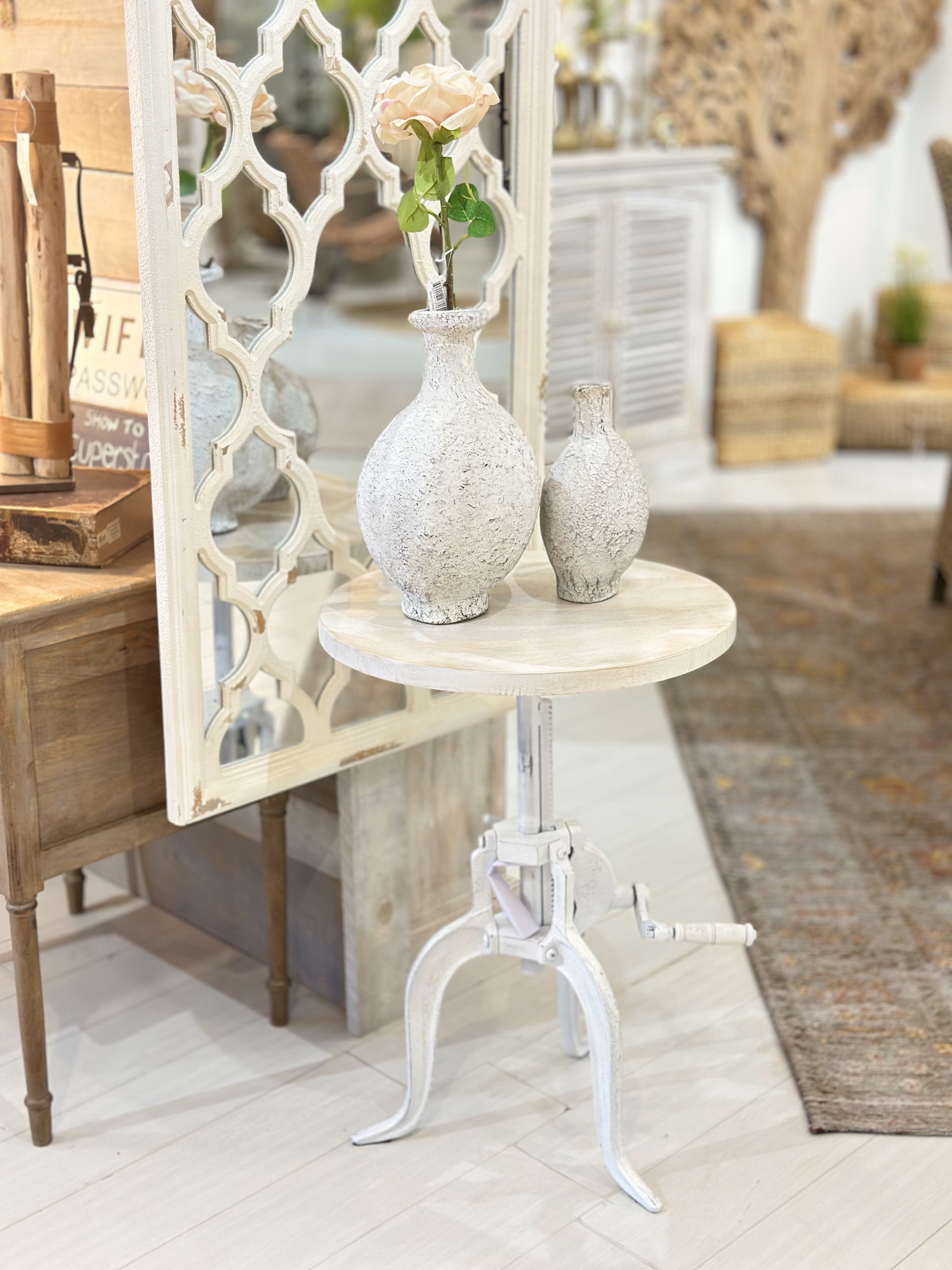 Kai Adjustable Crank Side Table, Antique White 