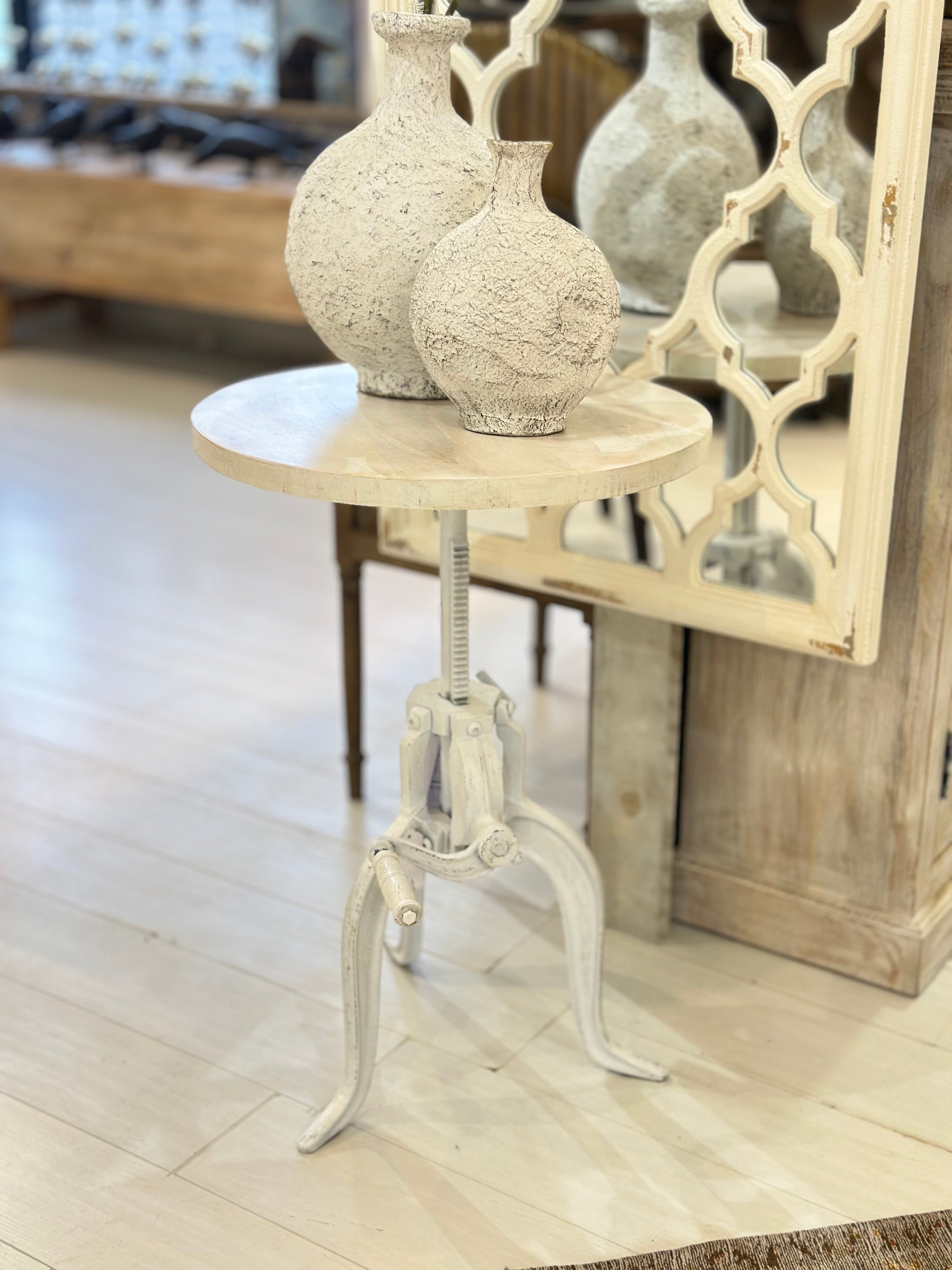 Kai Adjustable Crank Side Table, Antique White 