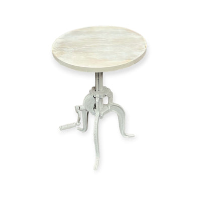 Kai Adjustable Crank Side Table, Antique White 