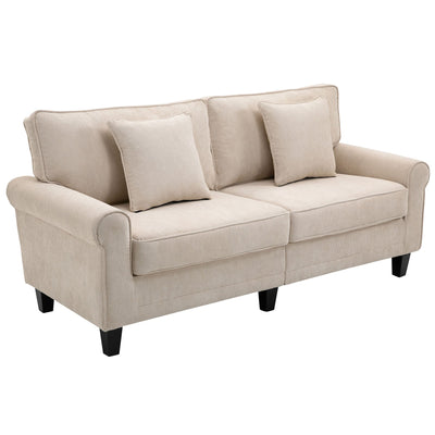 HOMCOM Modern 3 Seater Sofa, Corduroy Fabric 3 Seater Couch with Pine Wood Legs and Rolled Armrests for Living Room, Beige 