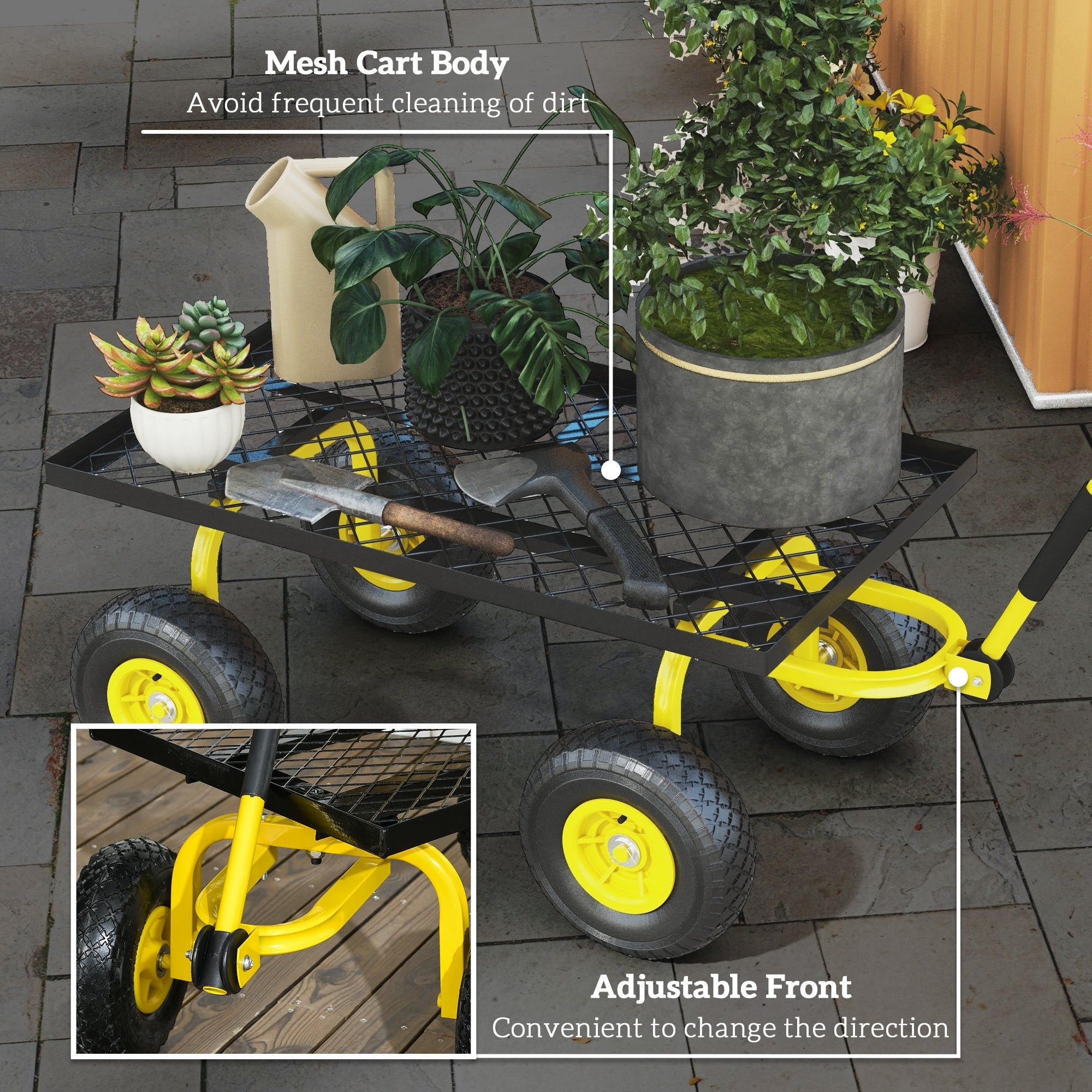 Outsunny Heavy Duty Garden Wagon Cart with 10" Wheels, 330 lbs Capacity, for Garden, Beach, Lawn, Yellow 
