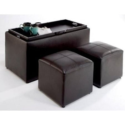 Faux Leather Storage Bench Coffee Table with 2 Side Ottomans - Free Shipping 