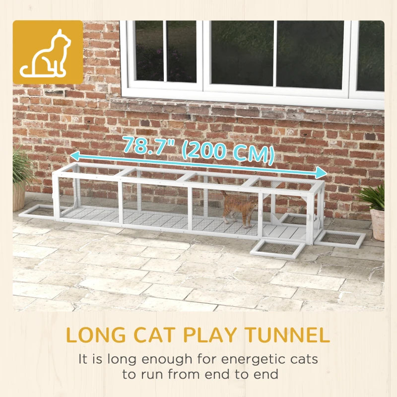 79" Long Cat Tunnel, Cat shelter L- Shape with Extendable Design, Cat Enclosure for Indoor/Outdoor Use, White