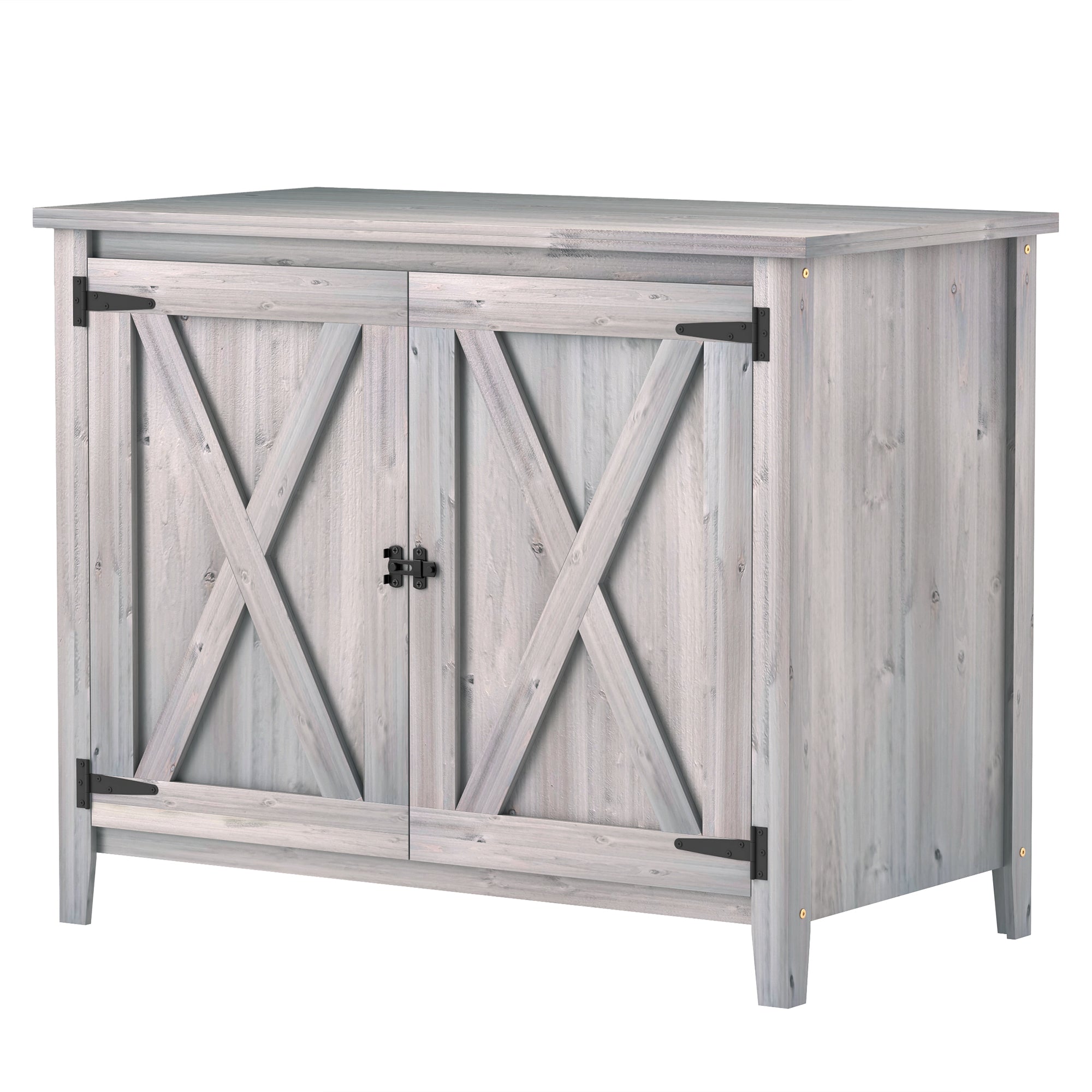 Outsunny Wooden Outdoor Storage Cabinet, Garden Shed Potting Shed with Shelf and Double Doors, Light Grey 