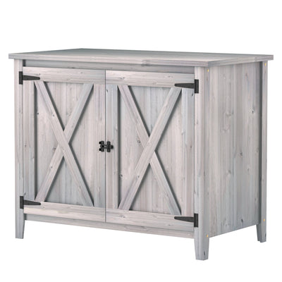 Outsunny Wooden Outdoor Storage Cabinet, Garden Shed Potting Shed with Shelf and Double Doors, Light Grey 
